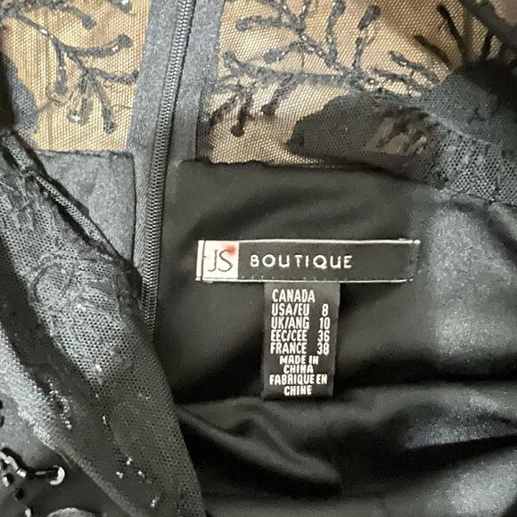 JS Boutique Silk Gown Dress Size 8 Black Lace Bodice Embroidered Evening Party - Picture 5 of 8